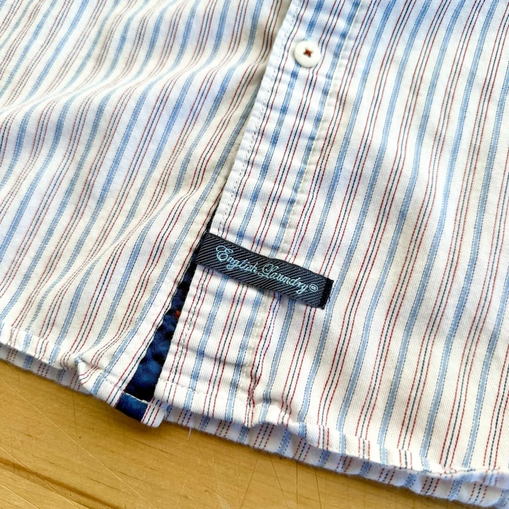 English Laundry 2X Women Shirt Pinstripe Patchwork Grandmacore Embroidered Boho